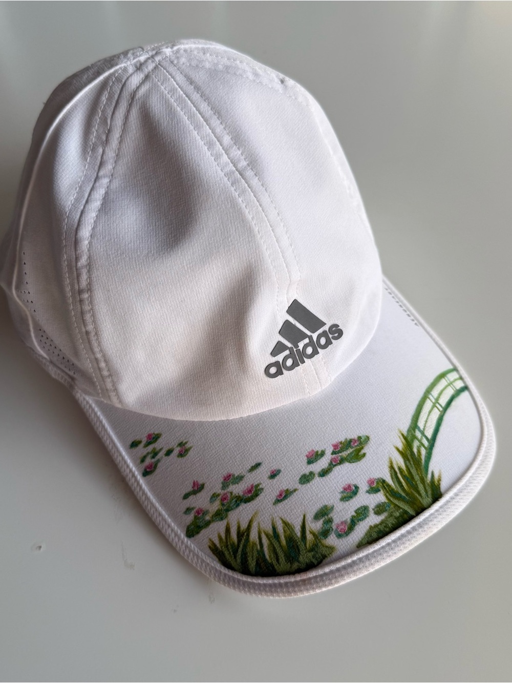 Adidas Aeroready White Floral Hand Painted Running Hat Cap